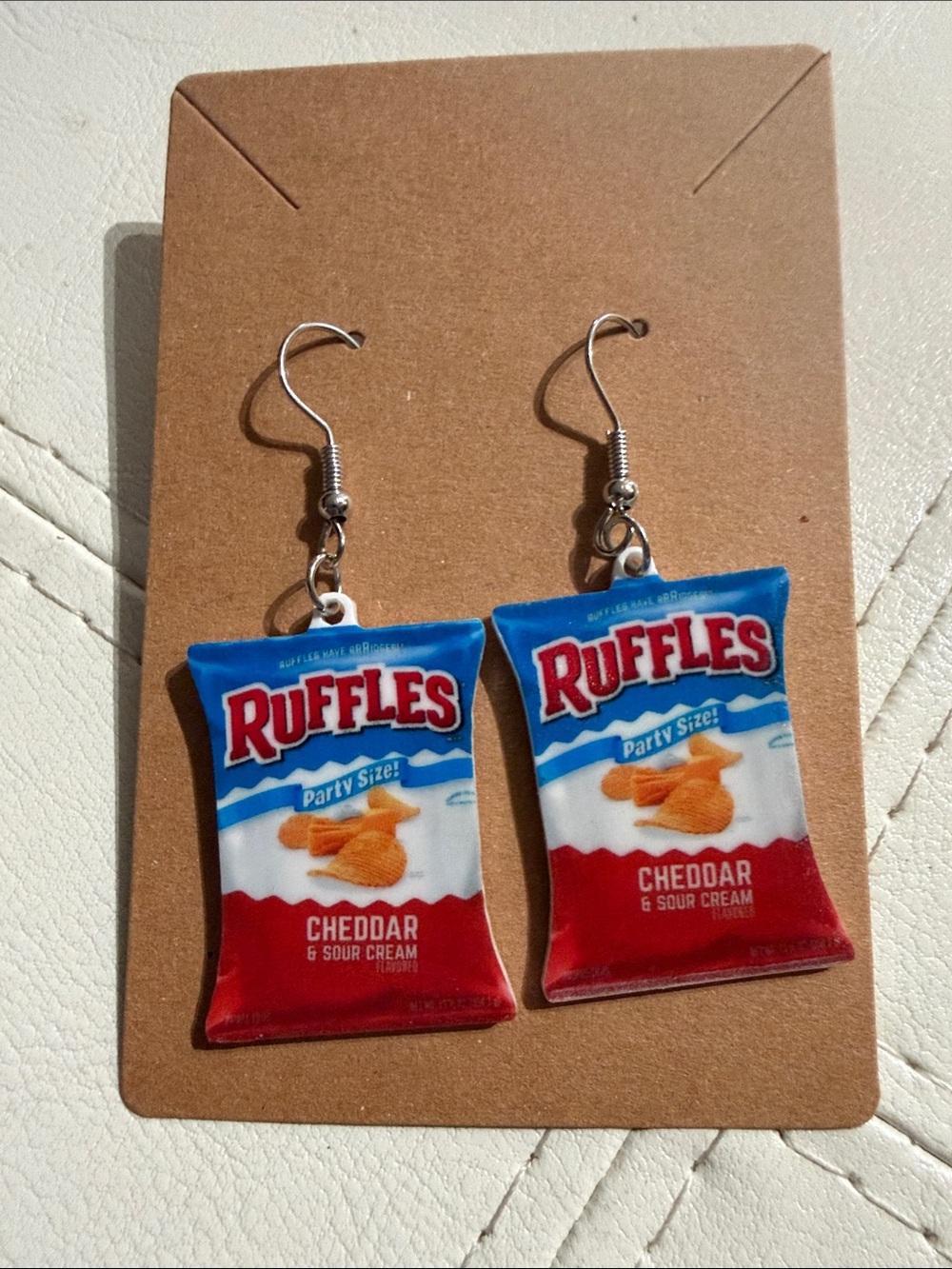 Ruffles Cheddar & Sour Cream Earrings - Blue & Red Snack Bag Design